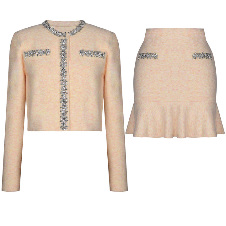 褶皱喇叭袖上衣和高腰裙套装，配腰带 – Rosiny 