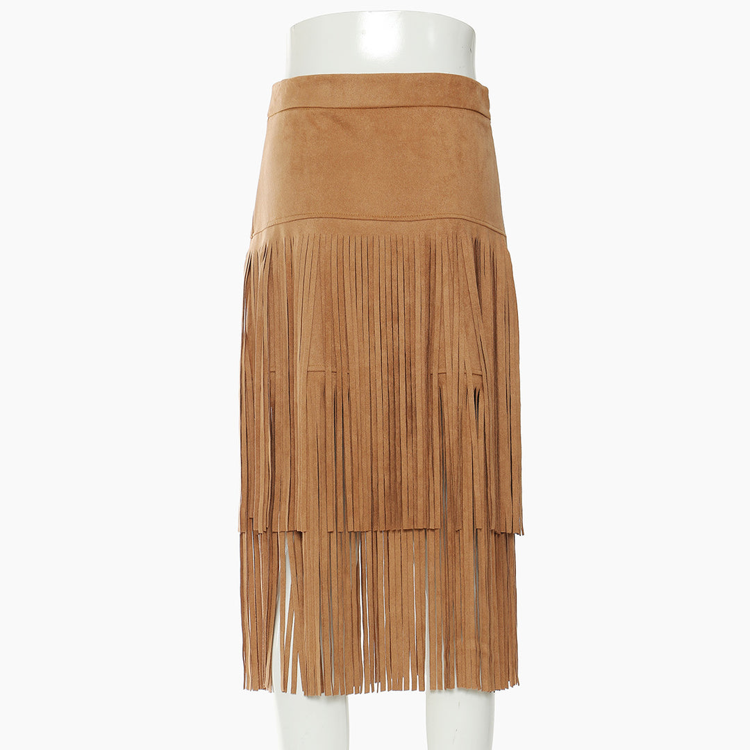 suede midi skirt with layered fringe detail – SIENNA