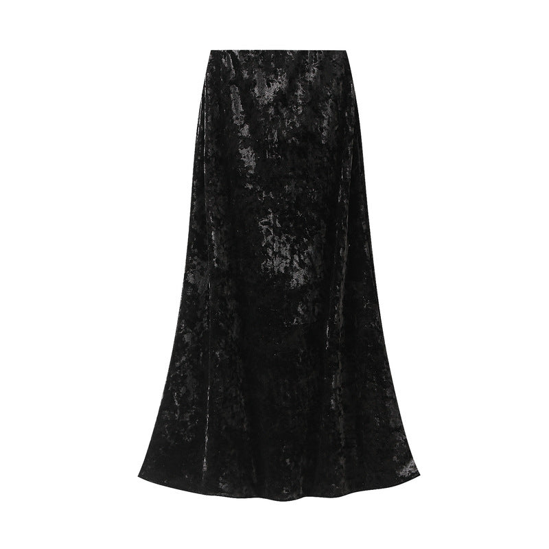 velvet maxi skirt with crushed texture – AURA