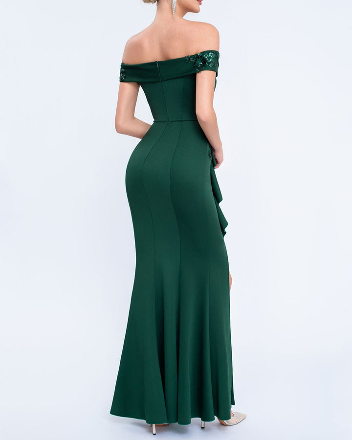 Geplooide top met uitlopende mouwen en maxi-rok set met tailleband – Rosiny 