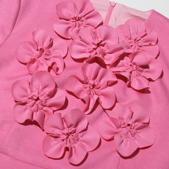 short-sleeve peplum suit with 3D floral appliqués – BLOOMIV