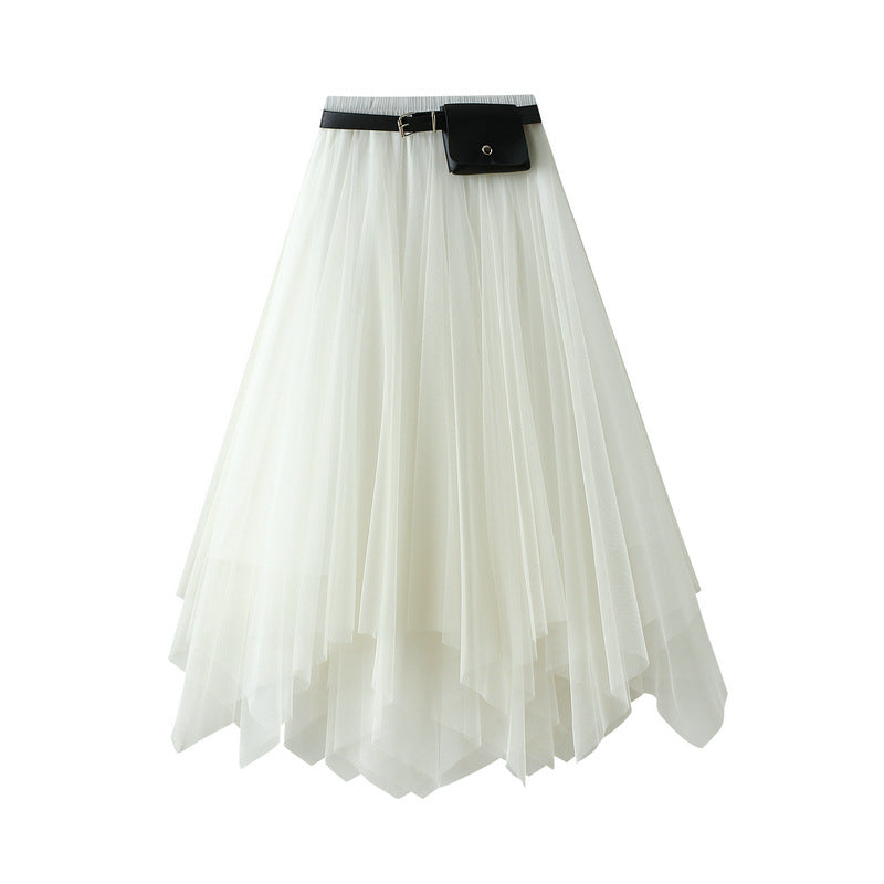 layered asymmetrical tulle skirt with waist belt – VIOLETTE