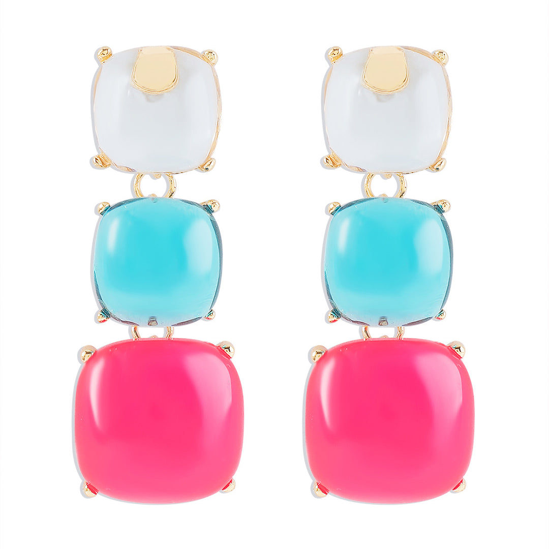 triple square drop earrings with glossy finish - LUNAXWI