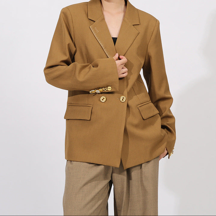 double-breasted blazer with asymmetric zip trim – VERA