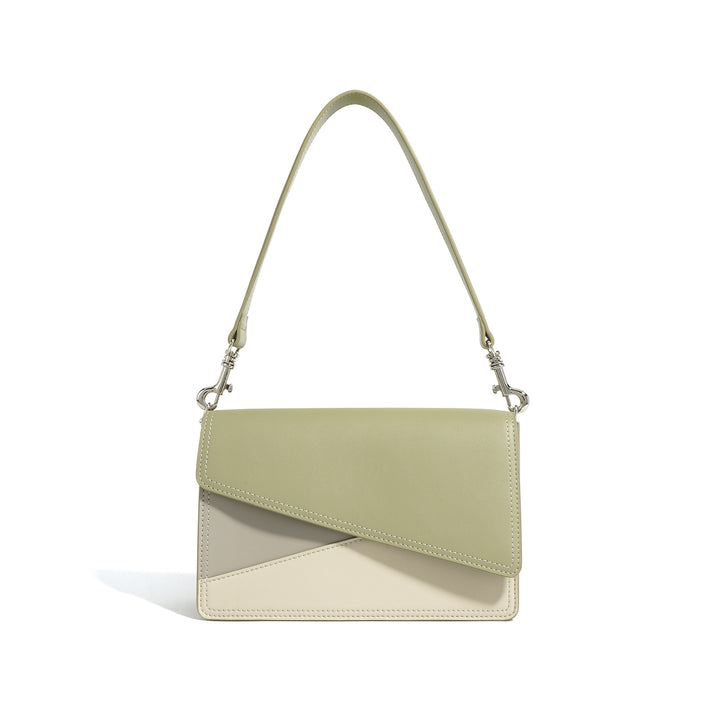 asymmetrical flap shoulder bag in two-tone vegan leather - ELLA