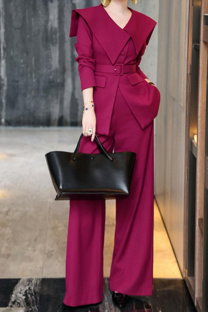 structured wide-leg jumpsuit with sculpted shawl collar – VANTEA