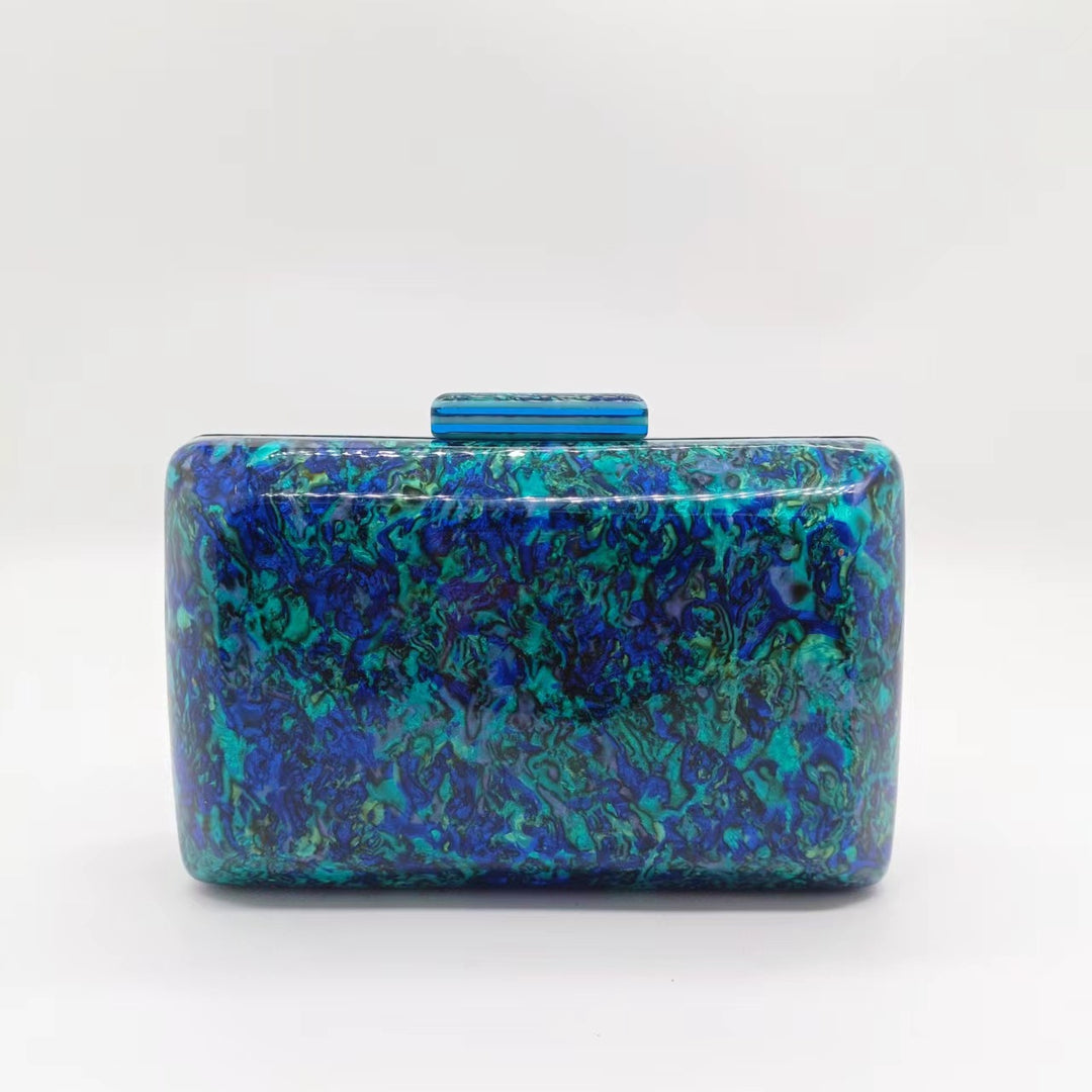 multicolor marble acrylic clutch with box silhouette – ELODIECU