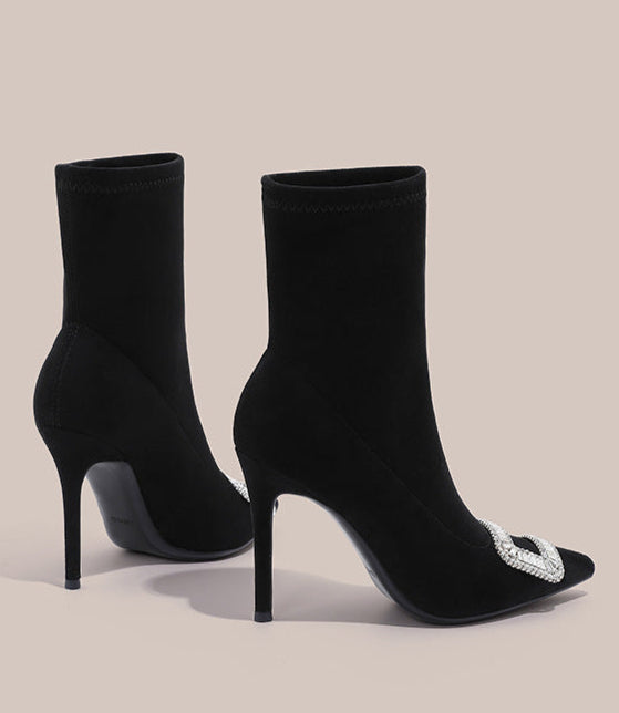 pointed-toe suede ankle boots with crystal buckle – VALENTINRA