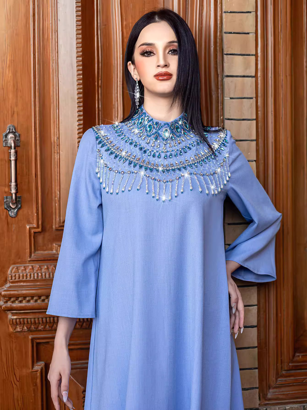 定制喇叭套装，配缎面泡泡袖 - VALENCIA 