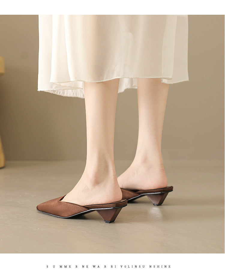square toe satin mule with block heel - LINADI