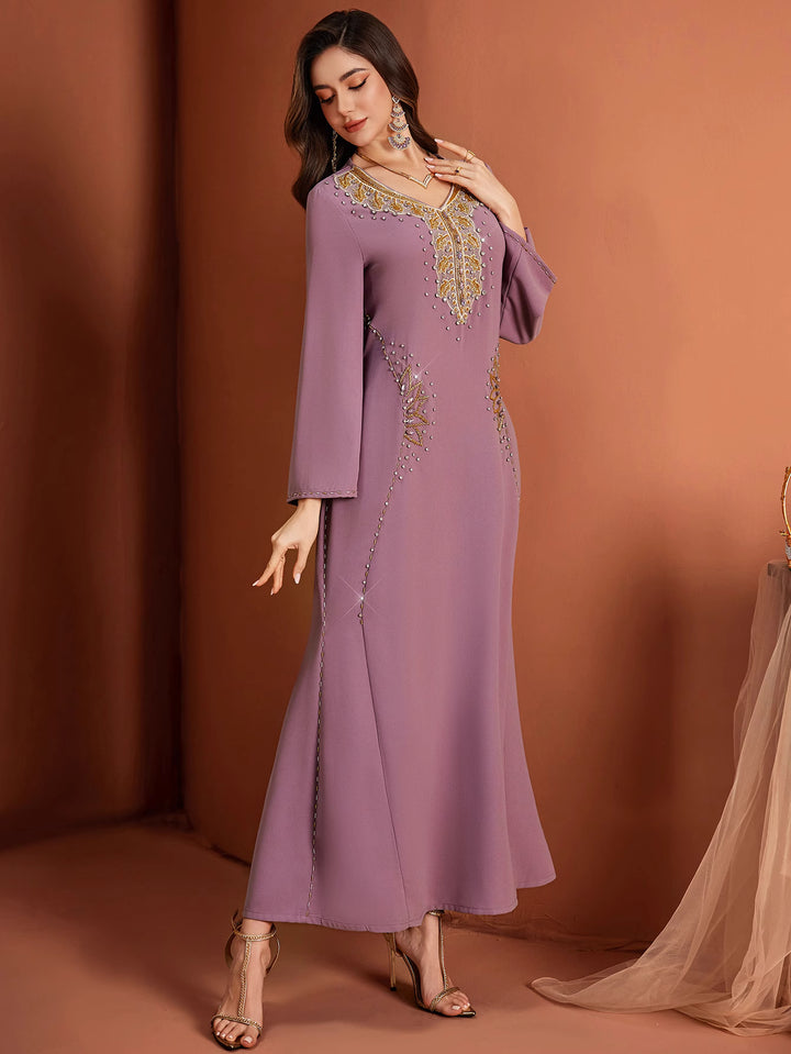 op maat gemaakte flare-pak met satijnen pofmouwen – VALENCIA 