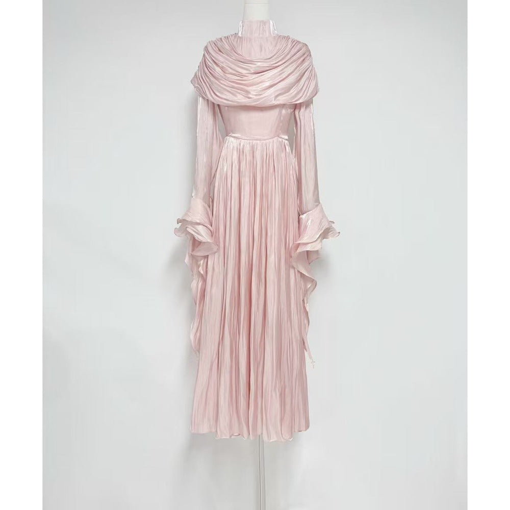 Plissiertes Oberteil mit ausgestellten Ärmeln und Maxirock-Set mit Taillengürtel – Rosiny 