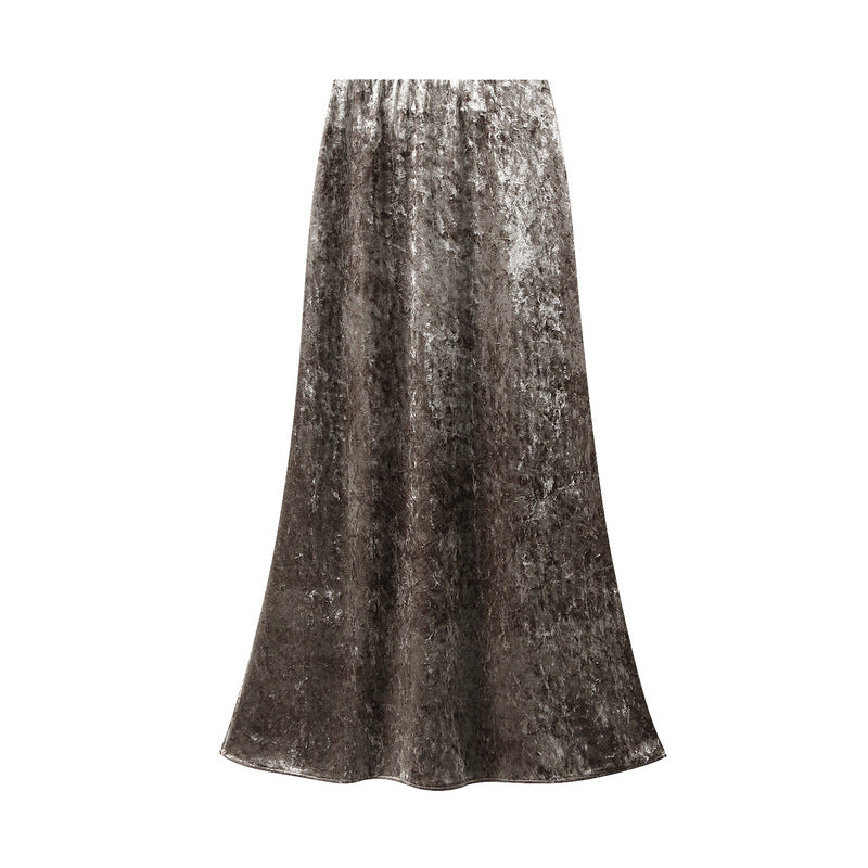 velvet maxi skirt with crushed texture – AURA