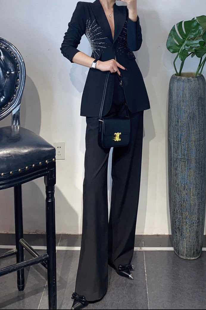 embellished tailored blazer with wide-leg trousers – ASTRID