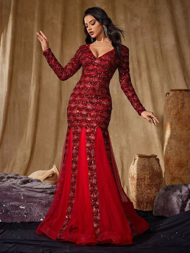 Geplooide top met uitlopende mouwen en maxi-rok set met tailleband – Rosiny 