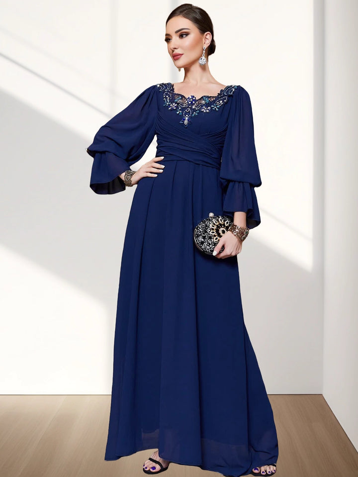 op maat gemaakte flare-pak met satijnen pofmouwen – VALENCIA 