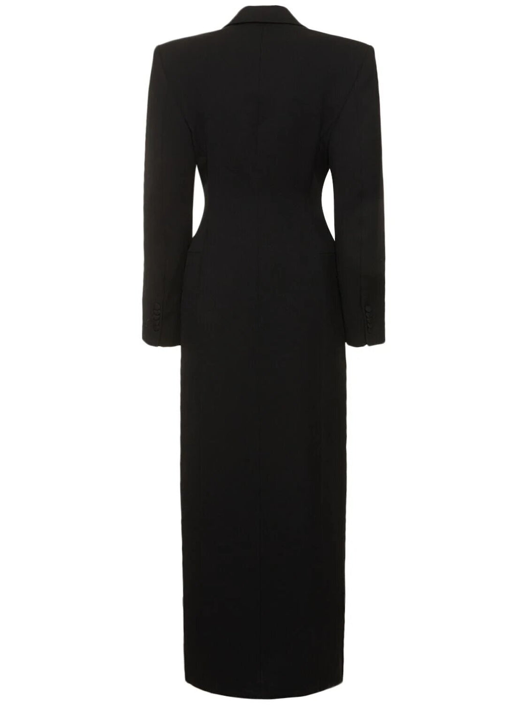 فستان بليزر طويل ذو ياقة ساتان وصدر مزدوج – موسيقى ليلية