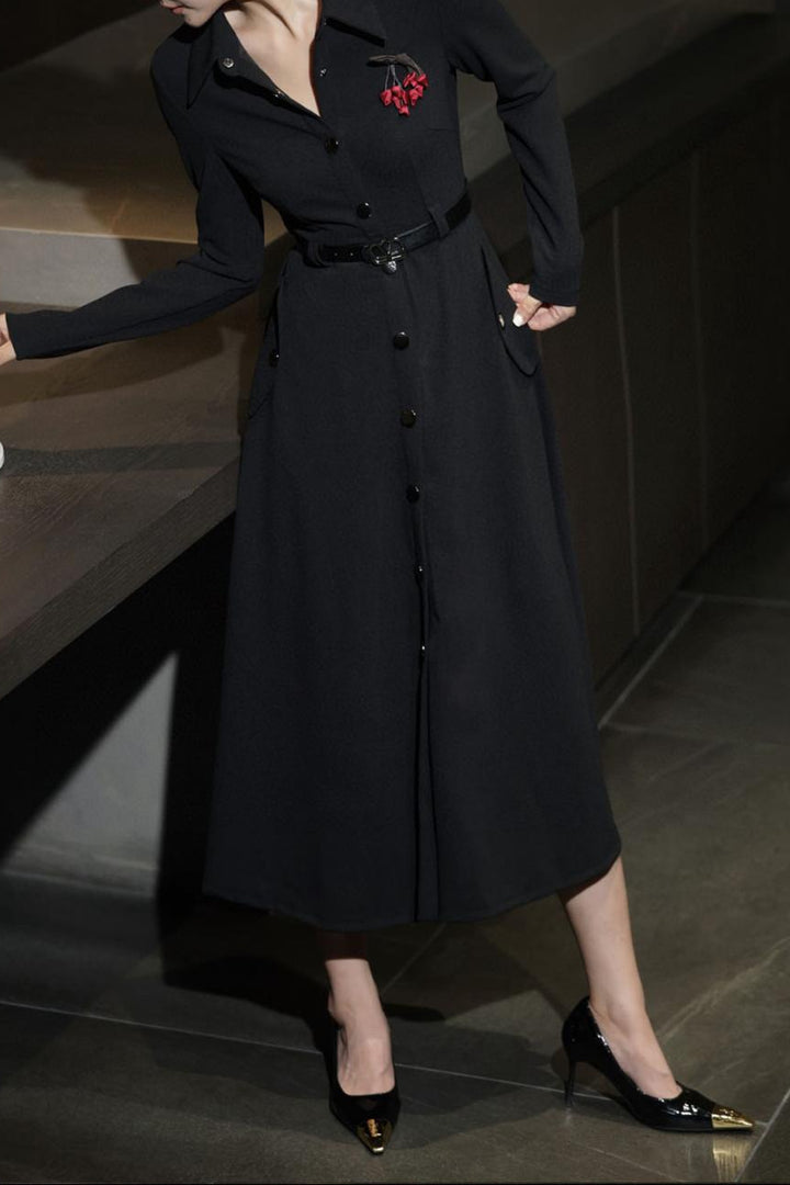 military-style midi dress with belted waist – ASTRID