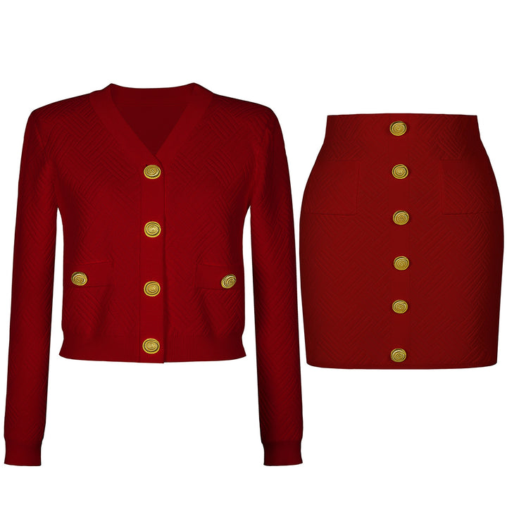 褶皱喇叭袖上衣和高腰裙套装，配腰带 – Rosiny 