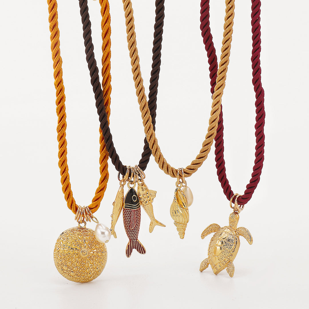 beaded lobster pendant necklace with pearl charm - CORAV