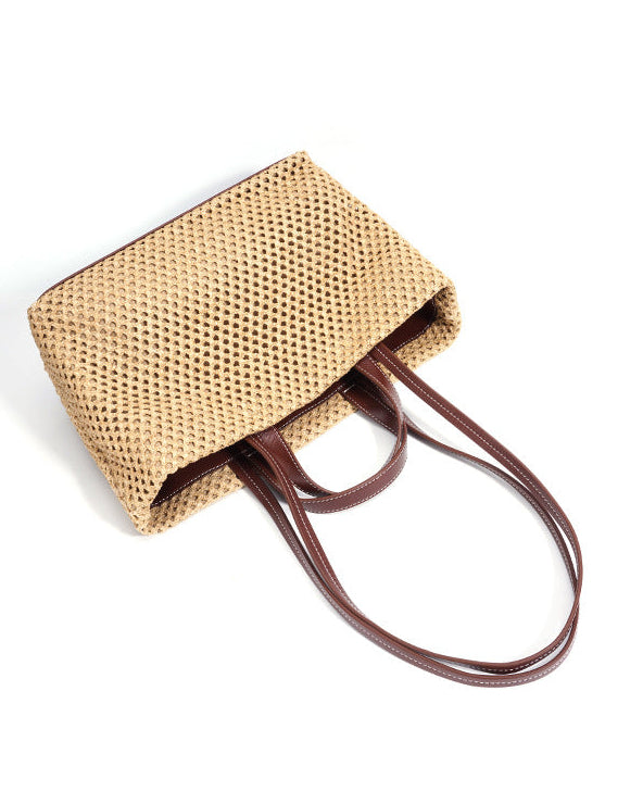 woven rattan tote bag with double leather handles – LÉONIE