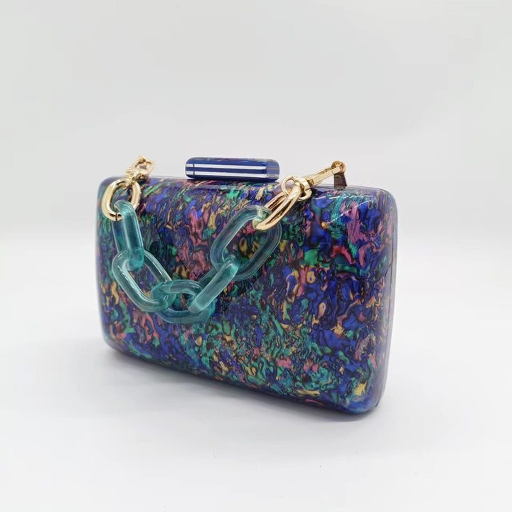 multicolor marble acrylic clutch with box silhouette – ELODIECU