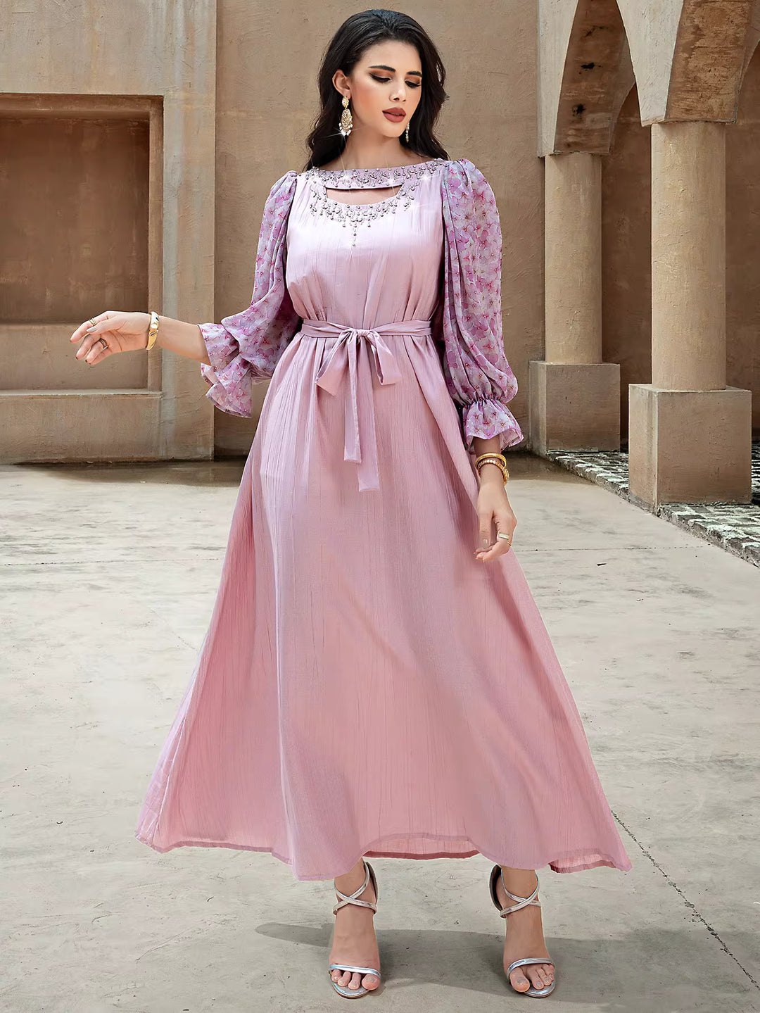 Elegant Black Maxi Dress with Sheer Puff Sleeves – ELENORA