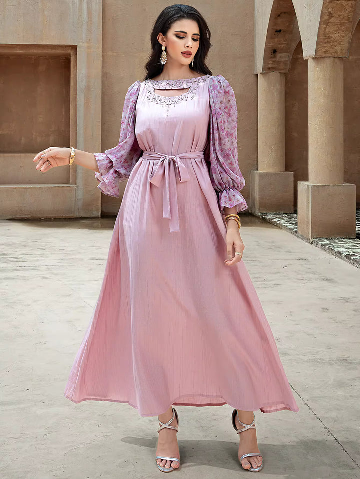 Elegant Black Maxi Dress with Sheer Puff Sleeves – ELENORA