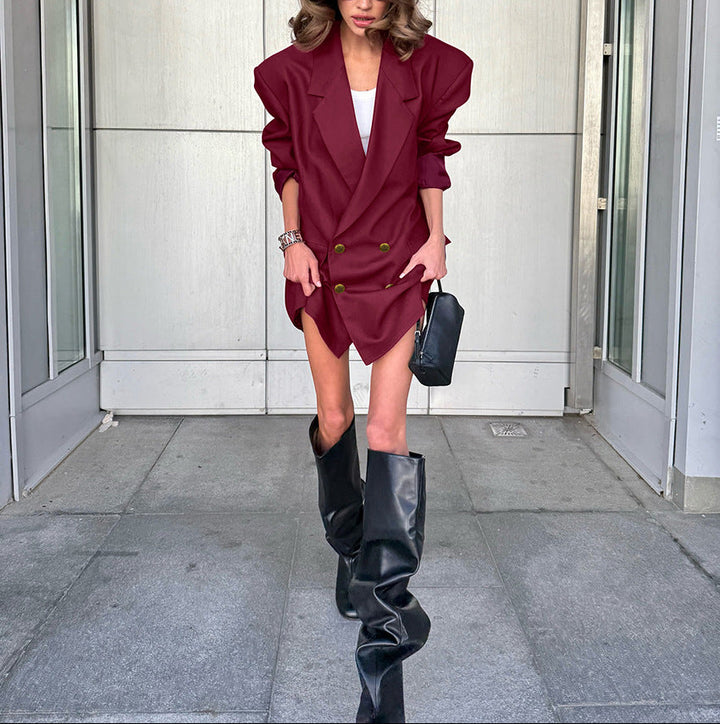 structured double-breasted blazer dress with bold shoulders – VERA