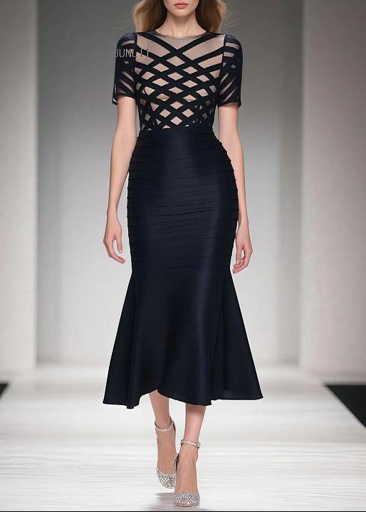 فستان ميدي بشريط شبكي وحافة حورية البحر – أستريد