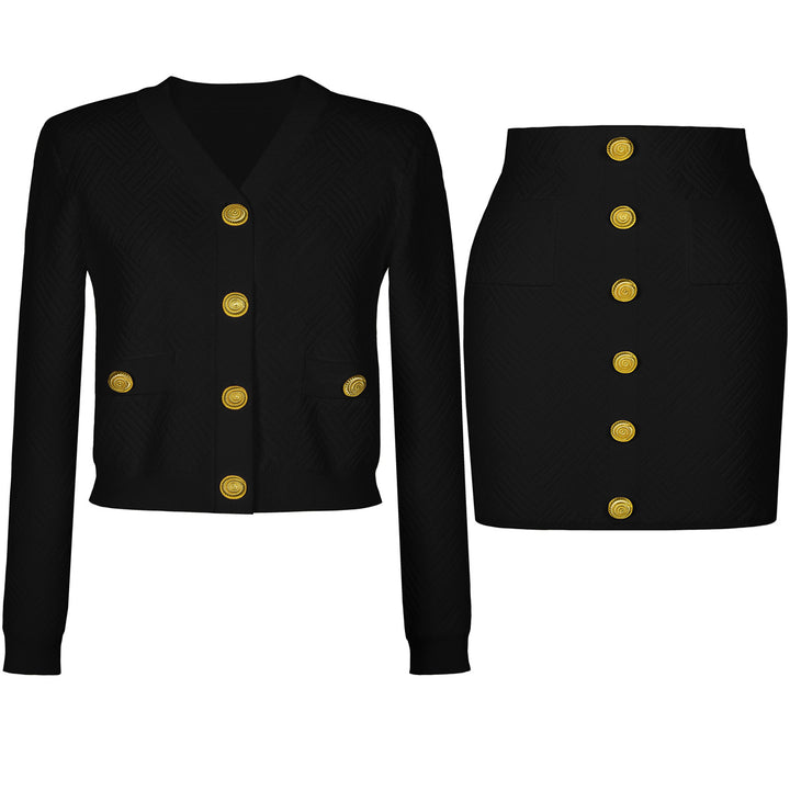 褶皱喇叭袖上衣和高腰裙套装，配腰带 – Rosiny 