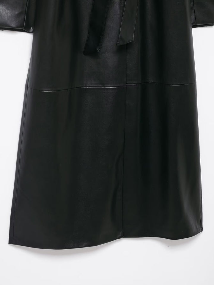 Faux Leather Long Coat with Fur Collar – EMAN