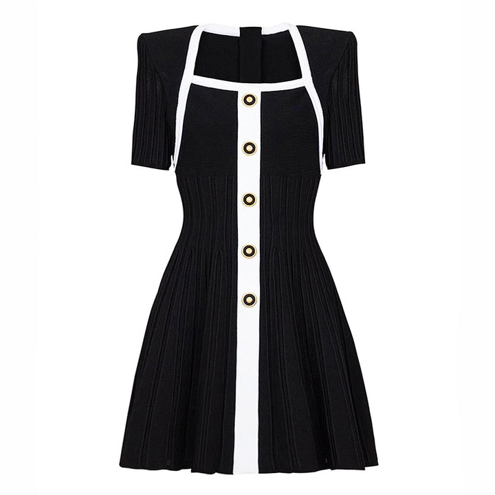 short-sleeve pleated dress with contrast panel – CELINARY