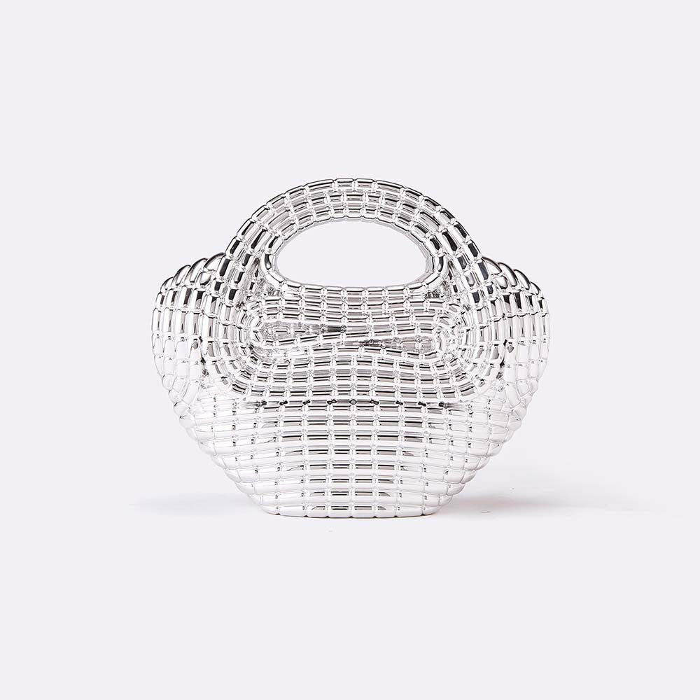 metallic sculpted handbag with curved handle – AURANIV