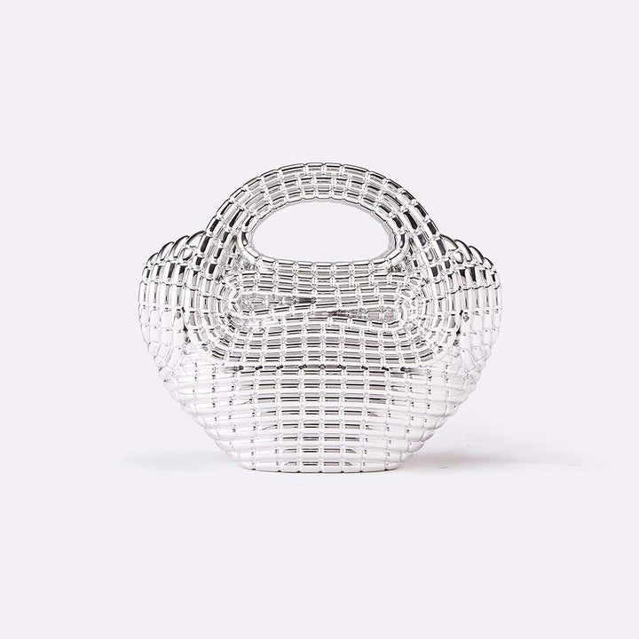 metallic sculpted handbag with curved handle – AURANIV