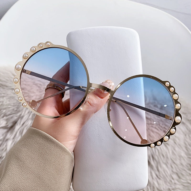 oversized round sunglasses with pearl accents - AUROZIKA