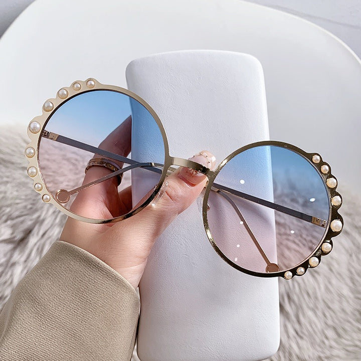 oversized round sunglasses with pearl accents - AUROZIKA