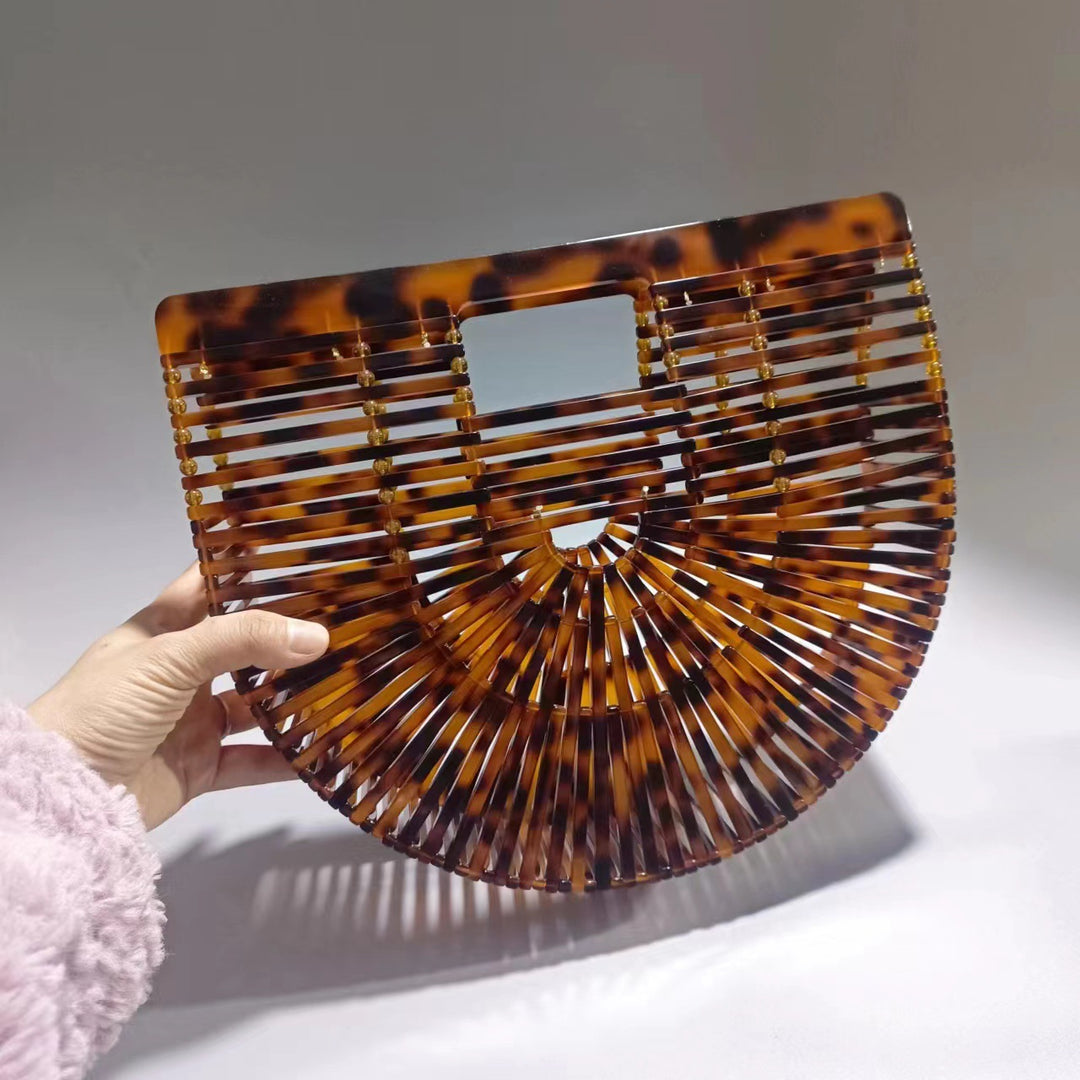 geweven rieten draagtas met dubbele leren handvatten – LÉONIE 