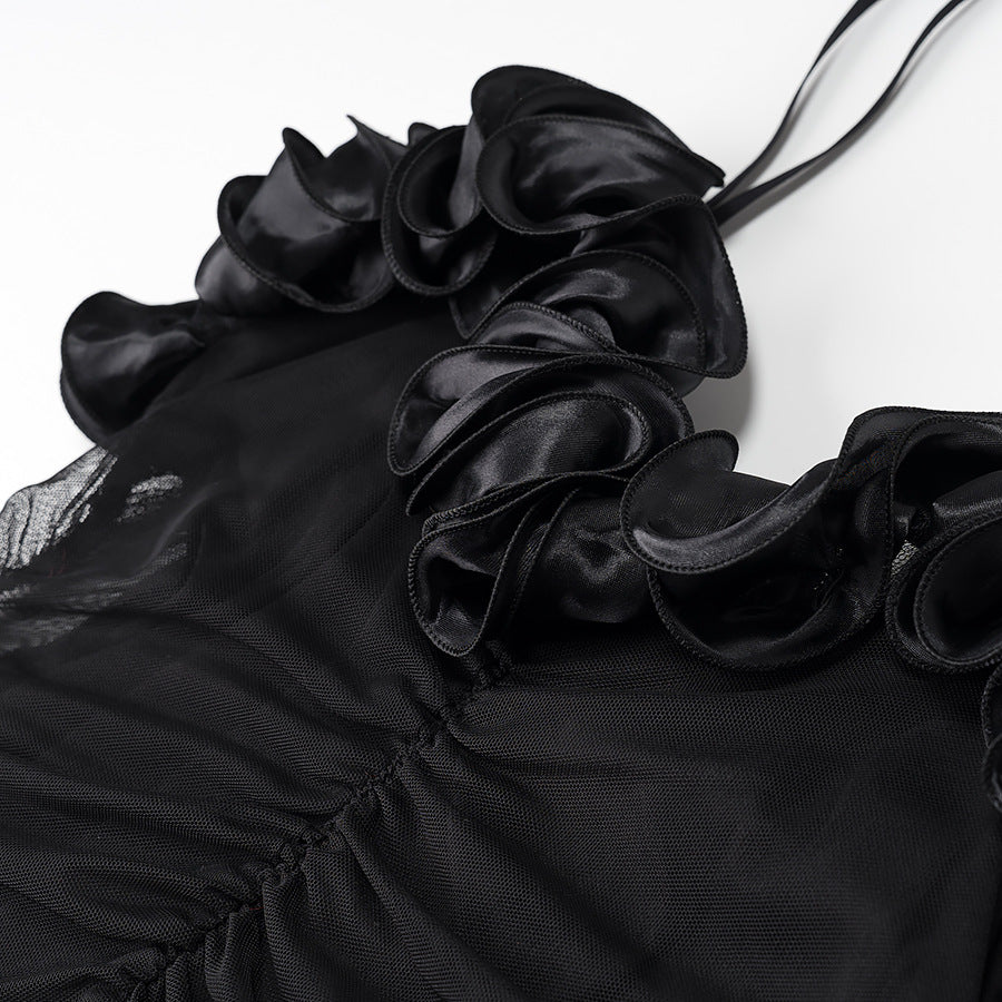 Plissiertes Oberteil mit ausgestellten Ärmeln und Maxirock-Set mit Taillengürtel – Rosiny 