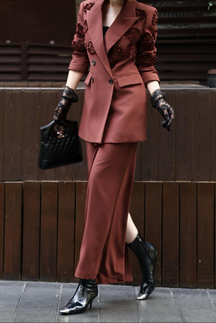 textured double-breasted blazer with tailored skirt – SIENNA