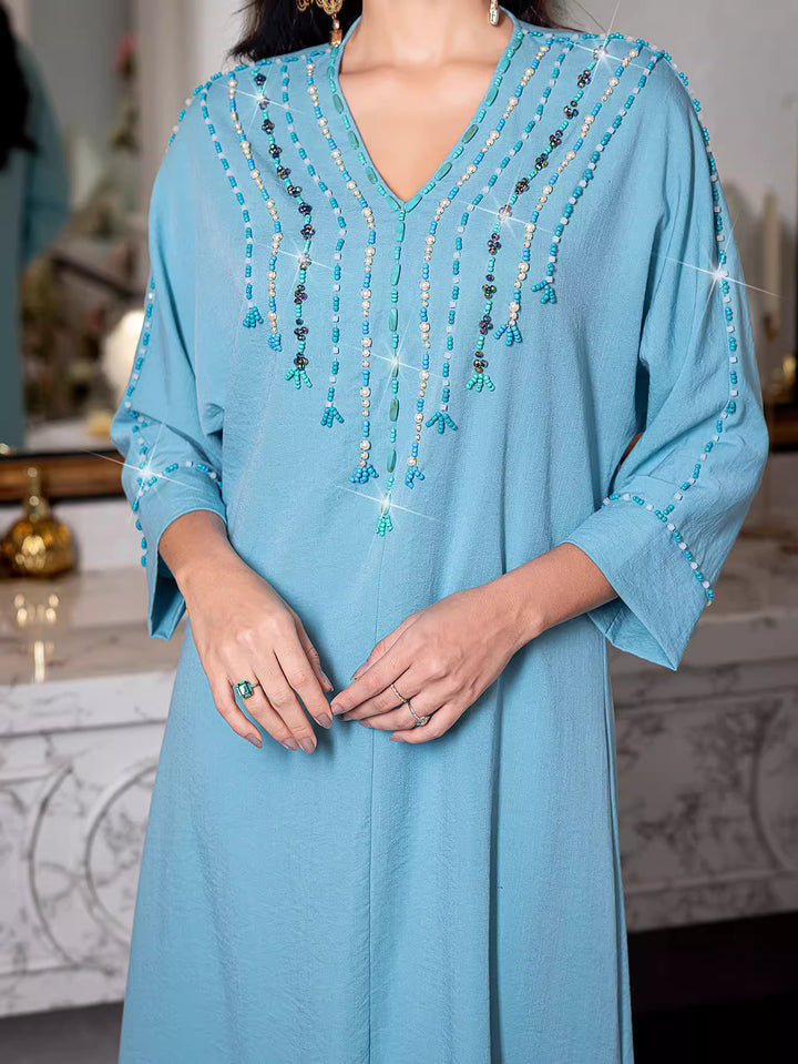 straight column dress with beaded neckline - RAYAXI