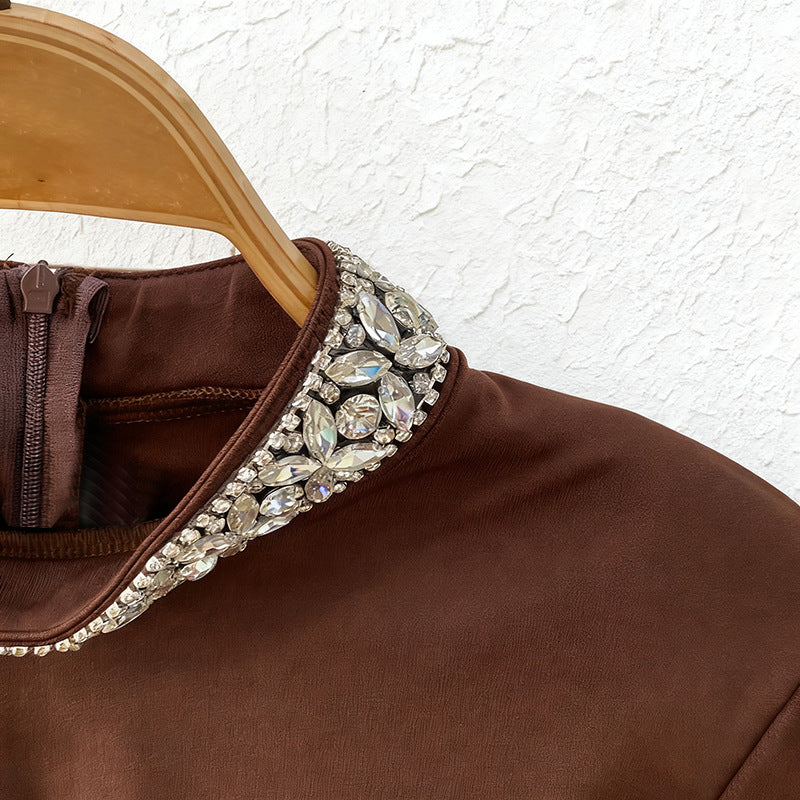 long-sleeve embellished draped midi dress – AURELIA