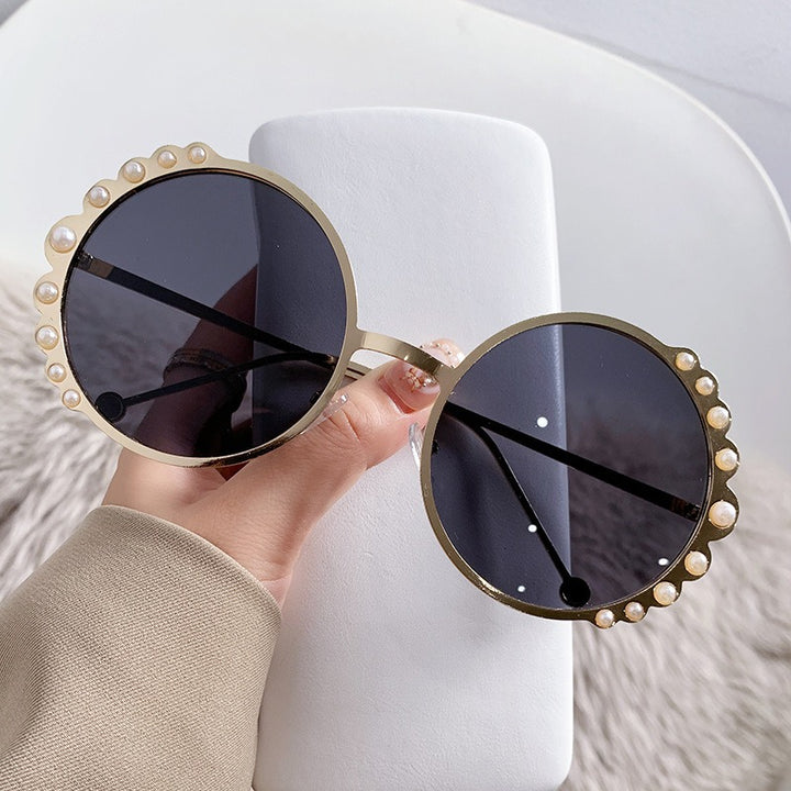 oversized round sunglasses with pearl accents - AUROZIKA
