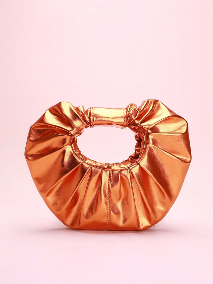 metallic ruched handle bag with circular silhouette – NOVANVI