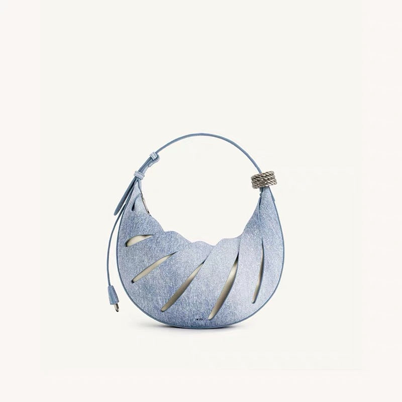sculptural metallic crescent bag with wrapped handle – SELENE