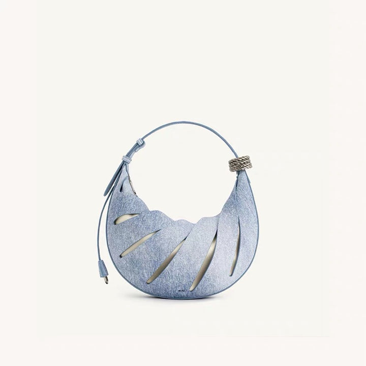 sculptural metallic crescent bag with wrapped handle – SELENE