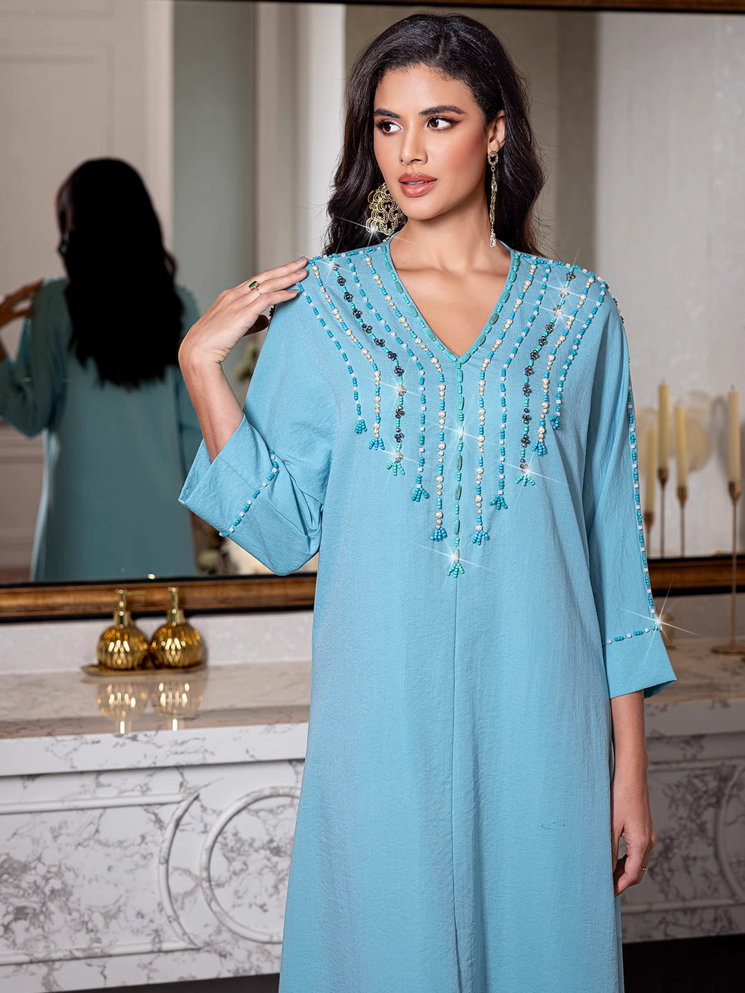 straight column dress with beaded neckline - RAYAXI