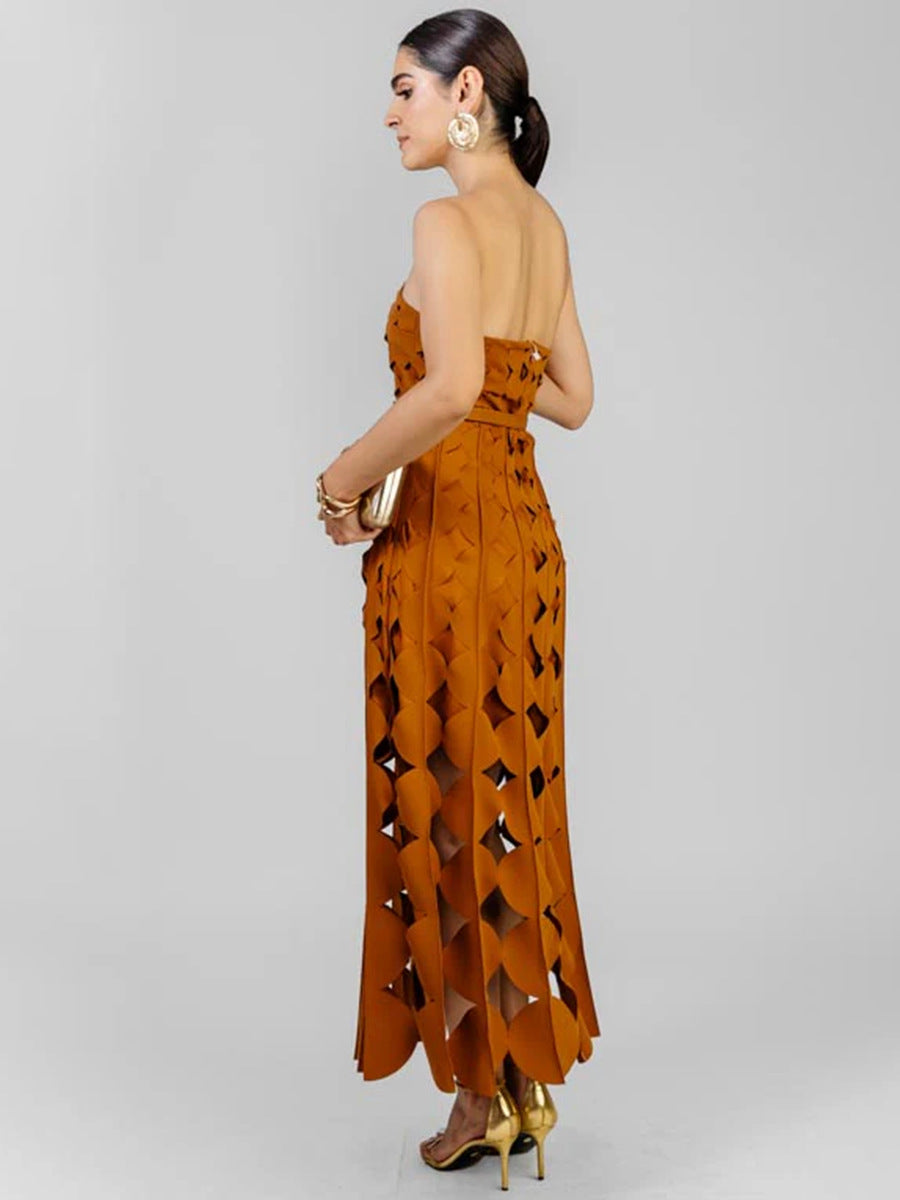 Plissiertes Oberteil mit ausgestellten Ärmeln und Maxirock-Set mit Taillengürtel – Rosiny 