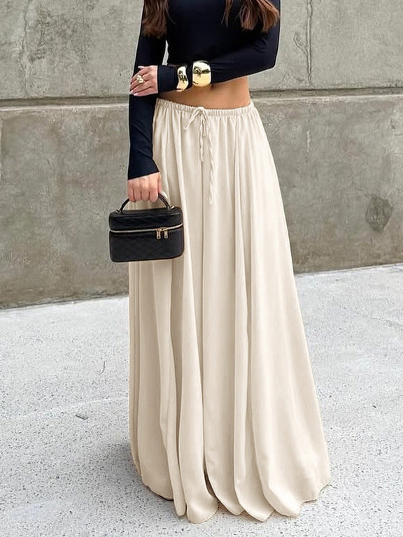 high-waist wide-leg flowy pants with gathered waistband – AURA
