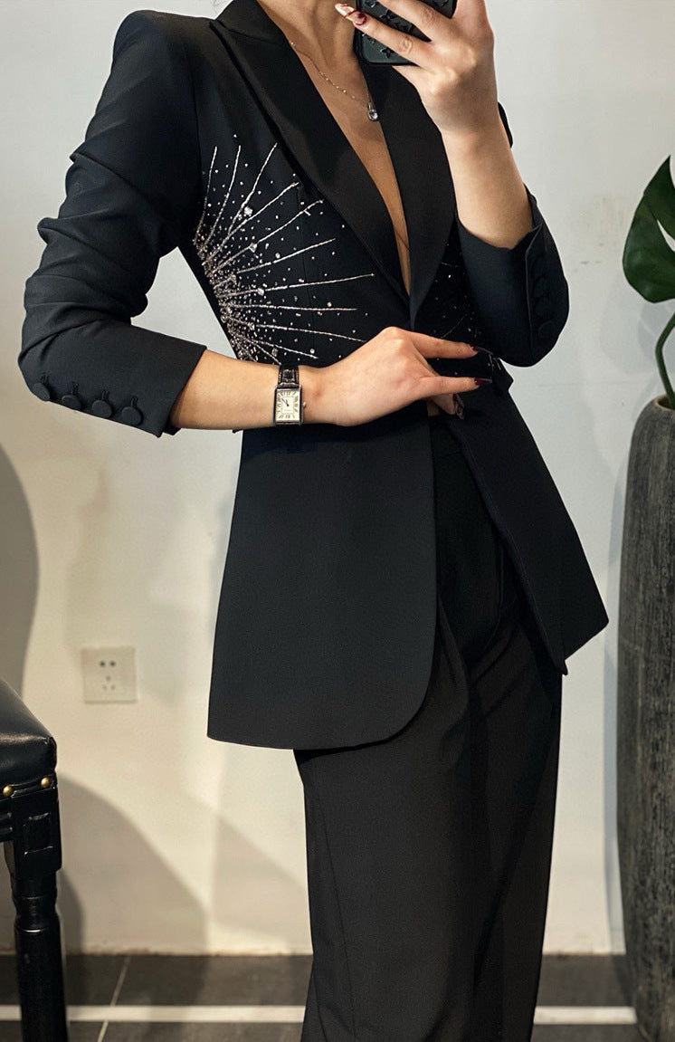 embellished tailored blazer with wide-leg trousers – ASTRID